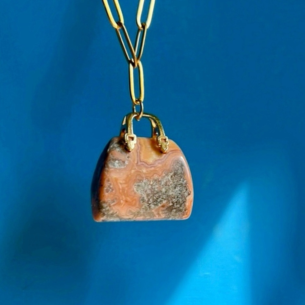 Crazy Lace Agate Purse Necklace